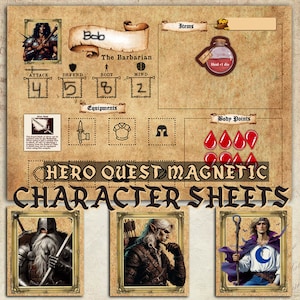 HeroQuest Magnetic Character Sheets | Printable Instant Downloads