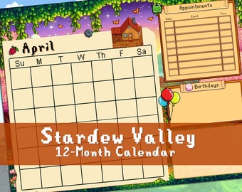 Calendario di Stardew Valley di 12 mesi / Stampabile 11x8,5 Download immediato