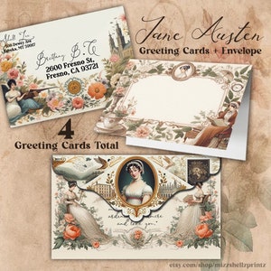 Cartão de Jane Austen + Envelope | Download instantâneo, feliz aniversário, feliz dia das mães, saudades de você