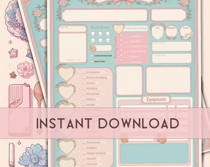 Pastel Dream | Dnd Printable Character Sheet | RPG Character Sheet, Dnd ...