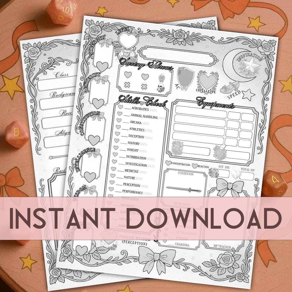 Magical Girl Black & White | Dnd Printable Character Sheet | Canva ...