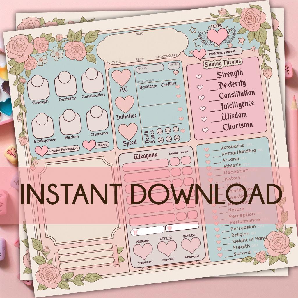Pastel Dream | Dnd Printable Character Sheet | RPG Character Sheet, Dnd ...