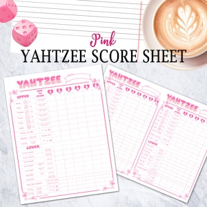 Pink Yahtzee Score Cards | Yahtzee Score Sheets, Yahtzee Score Pad, Drucken Sie Ihr eigenes Würfelspiel