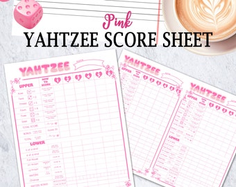 Pink Yahtzee Score Cards | Yahtzee Score Sheets, Yahtzee Score Pad, Print your own dice game