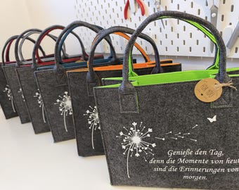 Filztasche Pusteblume mit Erinnerungsspruch, Spruch für Katzenliebhaber, Schafe, Ziegen uvm. in verschiedenen Farben