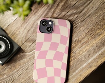 Pink Checkerboard Slim iPhone Cases, pastel pink aesthetic checkerboard iPhone 13/mini/pro/pro max, 12/mini/pro/pro max 11/pro/pro max case