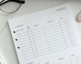 Wishlist Planner Inserts | Gift & Shopping Tracker Refills