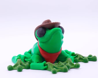 3D printed articulated cowboy frog- fun adhd fidget toy for stress relief and relaxation