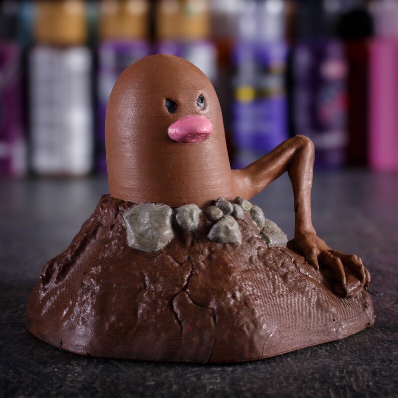 3D Printed Creepy Diglett Statue Figure Unique, Hand Painted ...
