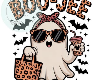 Leopard Print Ghost PNG: Halloween Coffee Shirt Design (Digital Download)
