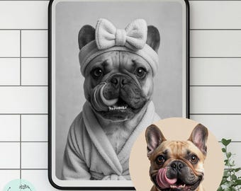 Retrato de mascota personalizado para baño: Perro en la bañera (descarga digital)
