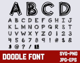 Doodle Font SVG: Letters & Numbers (Digital Download)