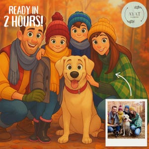 Custom Disney Style Portrait from Photo | Personalized Cartoon Drawing | Disney-Inspired Digital Art for Kids, Family, Couples & Pets