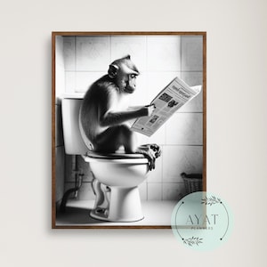 Funny Monkey Bathroom Print: Quirky Animal Reading Newspaper (Digital Download)