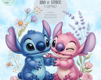Stitch & Lilo PNG Clipart Bundle: Transparent Background (Digital Download
