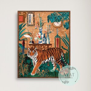 Tiger Poster | Maximalist Decor | Trendy Pink Wall Art | Tiger Art Print | Pink Aesthetic Decor | Tiger Drawing | Dopamine Decor | Wall Art