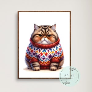 Babuschka Katze Print: Lustige Katze im Pulli (Digitaler Download)