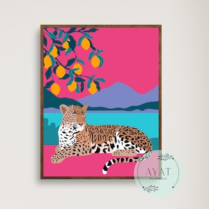 Leopard and Lemon Tree Art Print: Colorful Animal Decor (Digital Download)