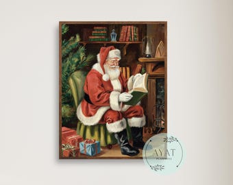 Vintage Santa Claus Painting: Retro Christmas Wall Art (Digital Download)