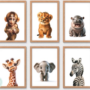 Safari Nursery Print | Safari Nursery Decor | Set of 6 Printable Safari Nursery Animals | Jungle Nursery Wall Art to Print | Nursery Prints