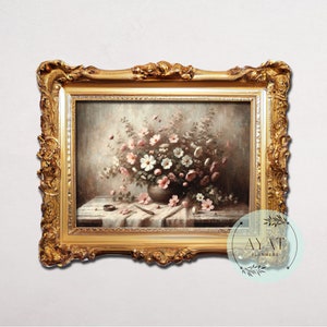 Vintage Floral Still Life Print: Muted Pink Roses, Farmhouse Decor (Digital Download)