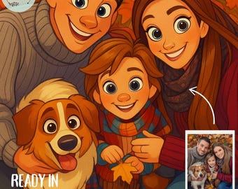 Custom Pixar Style Portrait: Family, Couple, Pet Cartoon (Digital Download