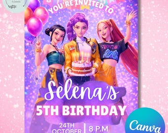 Kpop Dämonenjäger Geburtstagseinladung, bearbeitbare Canva Vorlage, Huntrix Invite, K-Pop Lädt Digital Download ein (bearbeitbar in Canva)