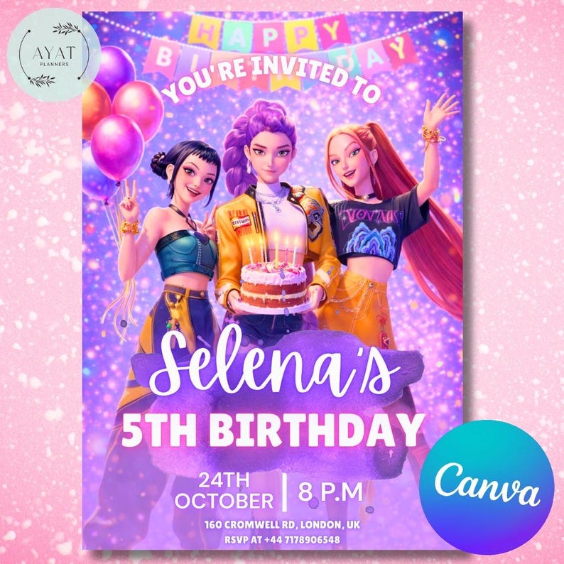 Kpop birthday, kpop demon hunters, kpop birthday invite, demon hunters invite, kpop invitation, birthday invitation, kpop invite, kpop demon hunter, kpop, kpop party invite, kpop party, canva template, demon hunters.