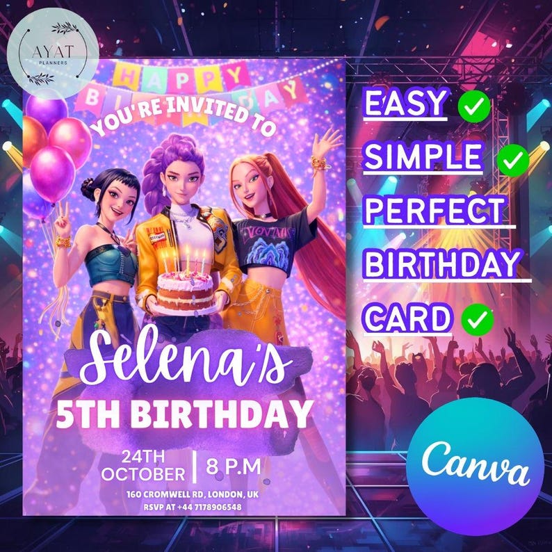 Kpop birthday, kpop demon hunters, kpop birthday invite, demon hunters invite, kpop invitation, birthday invitation, kpop invite, kpop demon hunter, kpop, kpop party invite, kpop party, canva template, demon hunters.