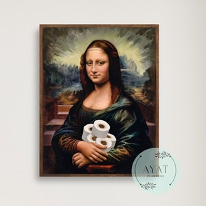 Funny Bathroom Wall Art, Toilet Humour Gift for Artist, Funny Bathroom Print Art, Mona Lisa Clothespin, Womans Bathroom Humor, Restroom Gift