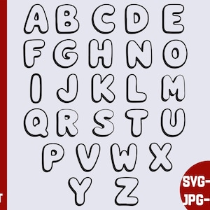 Peut inclure: Lettres de l'alphabet en noir et blanc dans un style de police à bulles. Les lettres sont soulignées en noir et remplies de blanc. Les lettres sont disposées en ordre alphabétique.