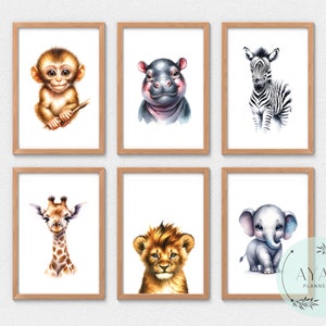 Safari Nursery Print | Safari Nursery Decor | Set of 6 Printable Safari Nursery Animals | Jungle Nursery Wall Art to Print | Nursery Prints