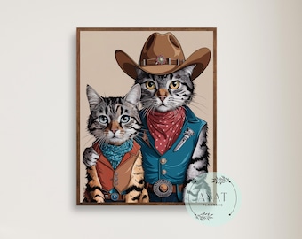 Cowboy Cats Art Print: Eclectic Western Decor (Digital Download)