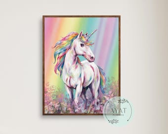Unicorn Nursery Print: Pastel Rainbow Wall Art (Digital Download)