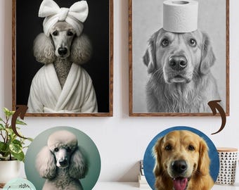 Custom Pet Portrait in Bathtub: Funny Dog Bathroom Art (Digital Download