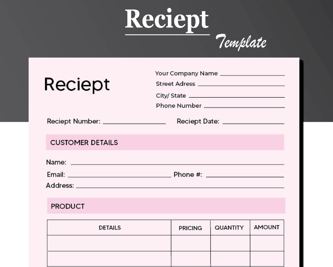 Receipt Template Receipts Business Receipt Invoice Receipt Receipt Book Rent Receipt Order Receipt Receipt Printable - Etsy