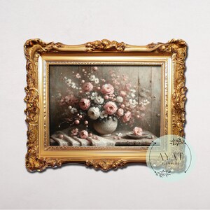 Vintage Floral Still Life Print: Muted Pink Roses, Farmhouse Decor (Digital Download)