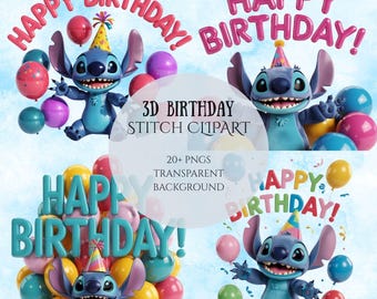 Stitch Birthday PNG Clipart Bundle: Lilo and Stitch (Digital Download, 20+ Files)