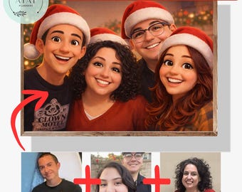 Custom Pixar Style Portrait: Family, Couple, Pet Cartoon (Digital Download