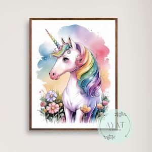 Unicorn Nursery Decor, Nursery Wall Art, Girl Room Decor, Pastel Rainbow, Printable Wall Art, Digital Download