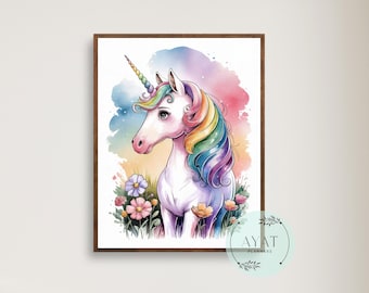 Watercolor Unicorn Nursery Print: Pastel Rainbow Decor (Digital Download)
