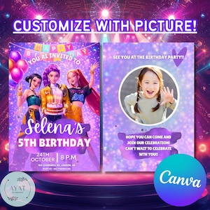 Kpop birthday, kpop demon hunters, kpop birthday invite, demon hunters invite, kpop invitation, birthday invitation, kpop invite, kpop demon hunter, kpop, kpop party invite, kpop party, canva template, demon hunters.
