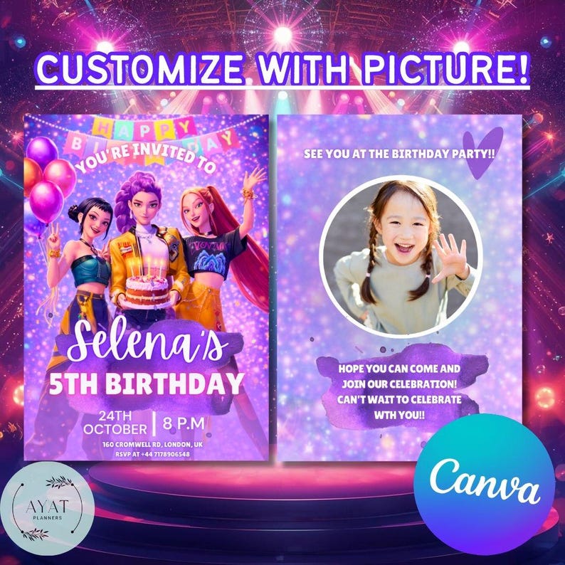 Kpop birthday, kpop demon hunters, kpop birthday invite, demon hunters invite, kpop invitation, birthday invitation, kpop invite, kpop demon hunter, kpop, kpop party invite, kpop party, canva template, demon hunters.
