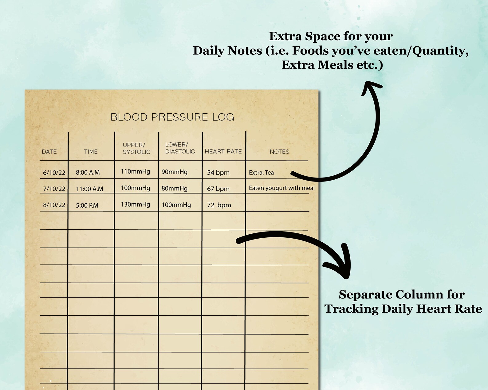 Blood Pressure Log Blood Pressure Chart Blood Pressure Hypertension