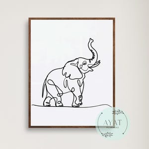 Impresión artística minimalista de una sola línea de elefante / Dibujo digital de una sola línea de elefante / Póster de pared de una sola línea de animal de safari / Descarga instantánea