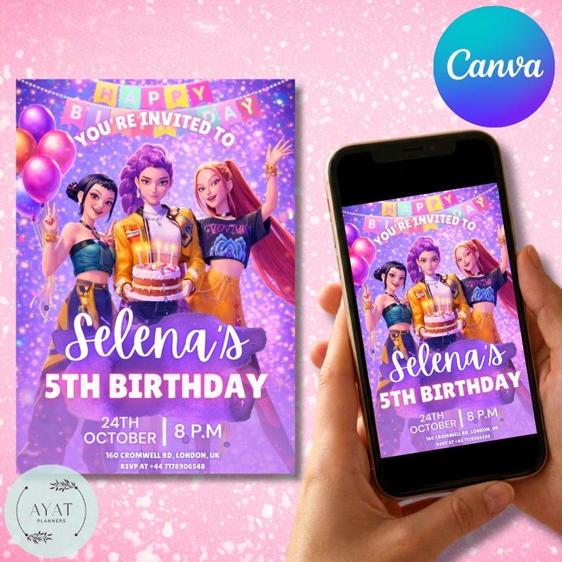 Kpop birthday, kpop demon hunters, kpop birthday invite, demon hunters invite, kpop invitation, birthday invitation, kpop invite, kpop demon hunter, kpop, kpop party invite, kpop party, canva template, demon hunters.