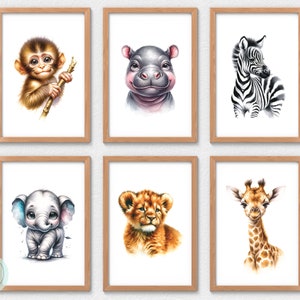 Safari Nursery Print | Safari Nursery Decor | Set of 6 Printable Safari Nursery Animals | Jungle Nursery Wall Art to Print | Nursery Prints