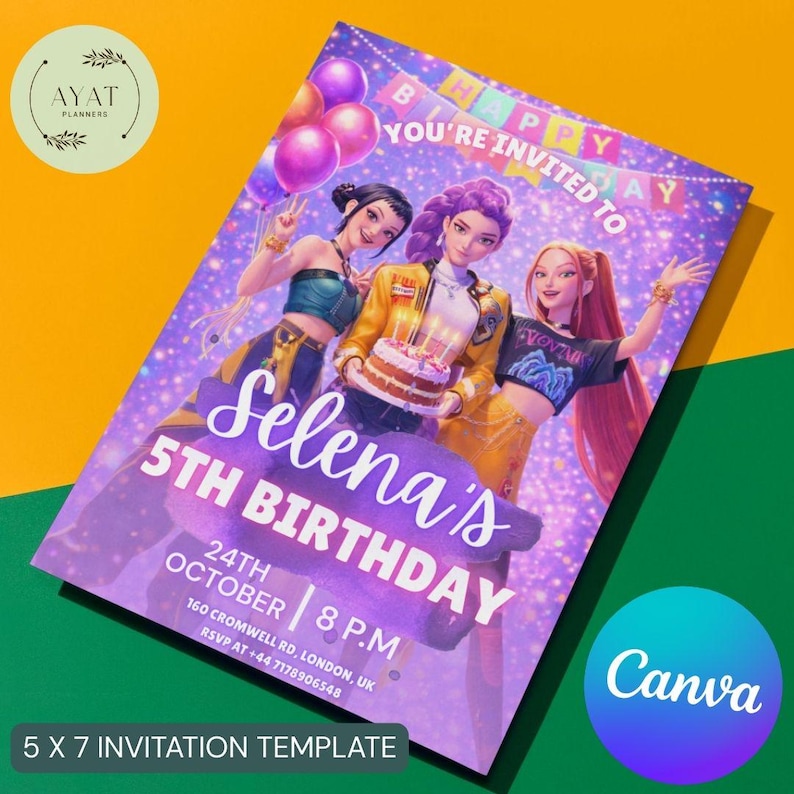 Kpop birthday, kpop demon hunters, kpop birthday invite, demon hunters invite, kpop invitation, birthday invitation, kpop invite, kpop demon hunter, kpop, kpop party invite, kpop party, canva template, demon hunters.