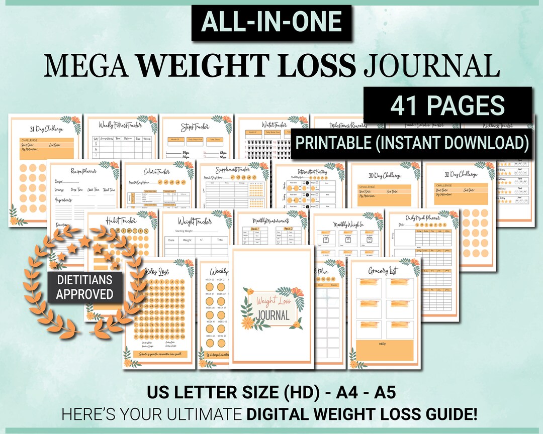 Weightloss Journal | Weight Loss Printable | Weight Loss Journal ...