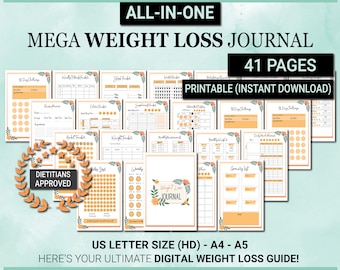 Mega Weight Loss Journal: Calorie & Fitness Tracker (Digital Download)